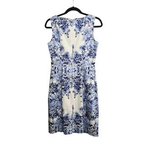 Adrianna Papell Blue White Floral Dress 6P Wedding Guest Garden Party Feminine